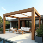 Wooden terrace pergola with polycarbonate roof